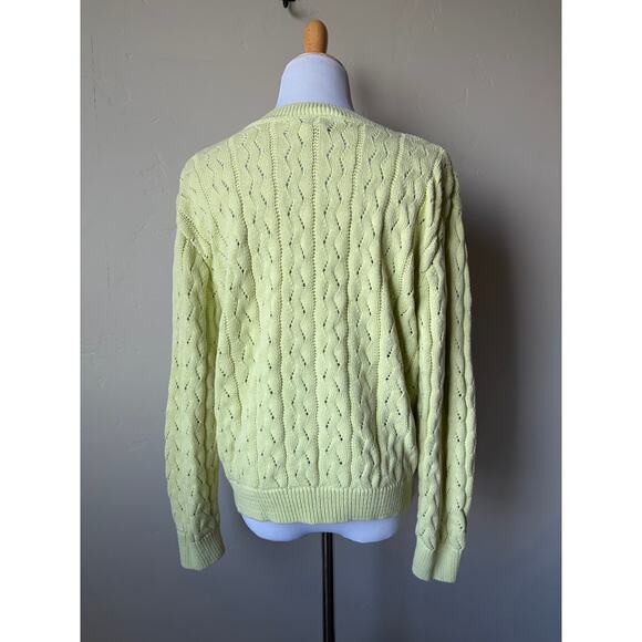 Light Green Cable Knit 100% Cotton Made in USA V Neck Cardigan- Size Large - Picture 4 of 7